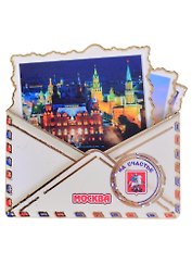 Магнит Москва Конверт вид 1 (дерево) (7,5см)
