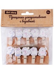 Прищепки декоративные с верёвкой «Пушистые зайки», 10 штук, Art idea