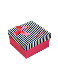 Коробка подарочная 11*11*6,5см, декор. бант, полоска, фуксия, картон, Хансибэг