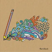 Скетчбук 195*195, 80л. Время творчества 7Б крафт-бумага., сшитый блок