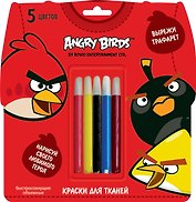 Краски по ткани 05цв 3D "ANGRY BIRDS" объемные, блистер, подвес, Angry Birds