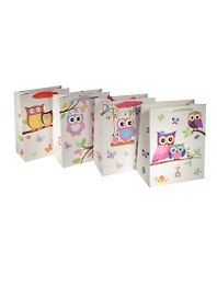 Пакет подарочный бумажный А4 26*32*12.5 "Совы.Owls на белом", детский, матовый ламинат, Kairui