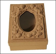 Коробка из папье-маше 102 прямоуг. с окном объем. Ангелы и розы (14х20х6см) (925010200)