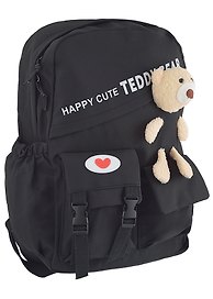 Рюкзак школьный «Happy Cute», с игрушкой, чёрный