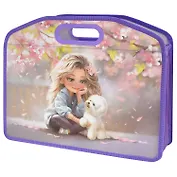 Папка для тетрадей А4 "Блондинка с собачкой" полипропилен, 37*30*11 см, молния, дно с расширением