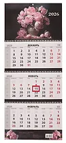 Календарь квартальный 2026г 297*695 "Пионы" настенный, трёхблочный, спираль
