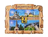 Магнит Архангельск Свиток-Коллаж Достопримечательности города вид 1 (7,5 х 7,5 см.) (хдф)