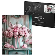 Алмазная  мозаика (набор для творчества) арт. 74160 / 25 ПИОНЫ И БАБОЧКИ, размер: 30*40 см, размер холста: 30*40 см