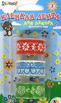 Клейкая лента д/декора Hobby бумажная 3шт 18мм*1,5м (ромашки/бабочки/розы) в блистере 481014