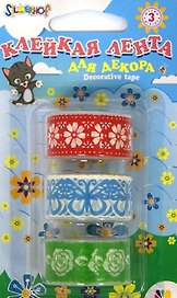 Клейкая лента д/декора Hobby бумажная 3шт 18мм*1,5м (ромашки/бабочки/розы) в блистере 481014