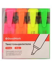 Текстовыделители 4 цвета 1-5 мм, флюоресцентые, GoodMark