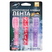 Клейкая лента , Action, декоративный,18мм*1,5м*3шт, в блистере