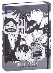 Скетчбук А5 80+50л "Аниме" 100г/м2, тв. обложка, закр. евроспираль, на резинке