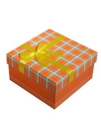 Коробка подарочная 17*16,5*9см, декор. бант, клетка, золото, картон, Хансибэг