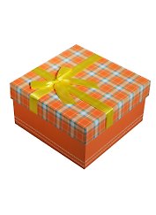 Коробка подарочная 17*16,5*9см, декор. бант, клетка, золото, картон, Хансибэг