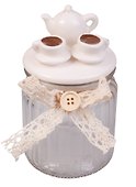 Баночка стекло с керамической крышкой Чайник и Чашки 13*8см 12-6827-13158 - 0