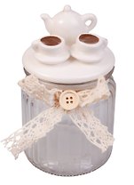 Баночка стекло с керамической крышкой Чайник и Чашки 13*8см 12-6827-13158