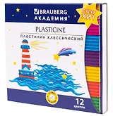 Пластилин 12цв 240гр "АКАДЕМИЯ ХИТ", стек, BRAUBERG