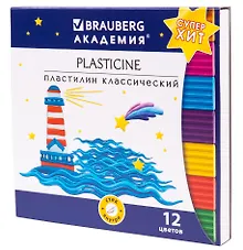 Пластилин «Академия Хит», 12 цветов, 240 г, со стеком, Brauberg