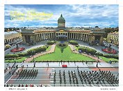Открытка с видами (СПб) Казанский собор. Парад. [SPB-116]