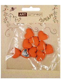 Полубусины сердечки на металле, 1.8 см, оранжевые, 10 штук