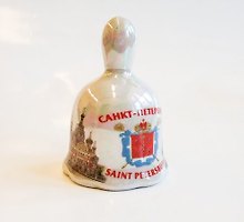 Сувенир, Колокольчик СПб коллаж ГЕРБ белый перламутр 7*4 см [ВЕ8-70005]