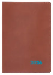 Еженедельник дат. 2026г. А5+ 80л "Нубук" коричневый, кожзам, мягк. переплет, тисн. фольгой, офсет, справ.мат-лы, закругл.углы, 2 ляссе, инд.уп
