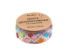 Лента клейкая декоративная со стразами 50х1,8 см, с цветочками