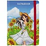 Книга для записей А5 72л тчк. "ДЕВУШКА С ПОДСОЛНУХАМИ" 7БЦ, выб.лак, резинка