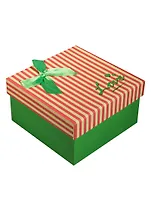 Коробка подарочная 13*13*7,5см, декор. бант, полоска, зеленая, картон, Хансибэг