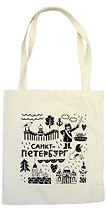 Сумка СПб Символы города, бежевая, текстиль , 40*32/35см СК2020-30