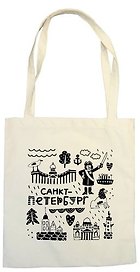 Сумка СПб Символы города, бежевая, текстиль , 40*32/35см СК2020-30
