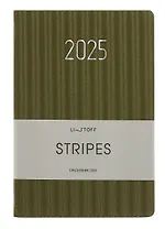 Ежедневник дат. 2025г. А5 176л "Stripes" хаки, 7Б, тв.переплет, иск.кожа, тисн.фольгой, тонир.блок, скругл.углы, ляссе, инд.уп