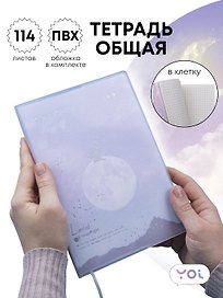 Тетрадь общая в клетку 114 листов, "Moonlignt", со съемной ПВХ-обложкой, розово-голубая, Yoi