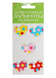Декоративные элементы из акрила Набор №3 «Сердечки», Hobby Time, 5 штук