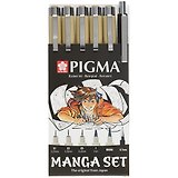 Ручки капиллярные черные 06шт "Pigma Micron Manga" ручки 0.1мм, 0.3мм, 0.5мм, кисть Pigma Graphic, мех.карандаш 0,7мм