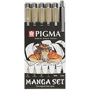 Ручки капиллярные черные 06шт "Pigma Micron Manga" ручки 0.1мм, 0.3мм, 0.5мм, кисть Pigma Graphic, мех.карандаш 0,7мм