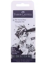 Ручки капиллярные"Pitt Artist Pens Mangaka"(2), ассорти, 6 шт., 0,1/0,3/0,7/2 brus, Faber-Castell