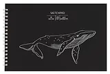 Скетчбук 250*170 20л "Whale" акварел. бумага, 200г/м2, черный дизайнерский картон, тиснение фольг. серебро, евроспираль
