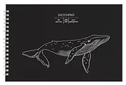 Скетчбук 250*170 20л "Whale" акварел. бумага, 200г/м2, черный дизайнерский картон, тиснение фольг. серебро, евроспираль