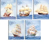 Тетрадь 96л кл. "Морские парусники" евроспираль, офсет, мат.лам., мел.картон, ассорти, Unnika