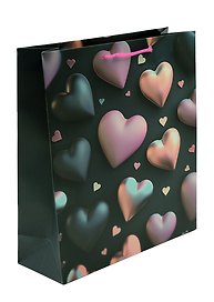 Пакет А4 32*26*10 "Сердца на черном. Basic" жен., бум.мат.ламинат
