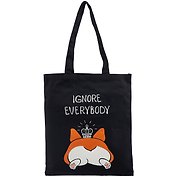 Сумка-шоппер Корги с короной Ignore everybody, черная, текстиль, 40см.*32см.