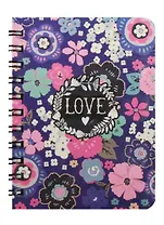 Записная книжка А6 80л кл. "Flower love blue" спираль, Kairui