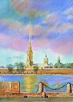 Репродукция в рамке Нева и Петропавлов.крепость с Дворцовой набережной м/ф [ХА60-029 (рам)]