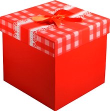 Коробка подарочная "Бант на красной клетке" 16*16*16см