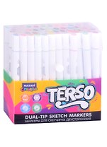 Маркеры для скетчинга TERSO двусторонние 48цв, пулевидный/клиновидный наконечники 1-3мм, тканевый футляр