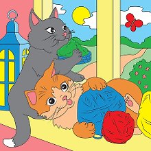Набор для творчества Рыжий Кот. Холст с красками «Котята с клубками», 15х15 см