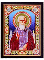 Алмазная мозаика на подрамнике Икона Сергий Радонежский (BH08) (30х40см) (c част.зап.) (блест.)