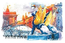 Открытка СПб одинарная "Банковский мост, зима"